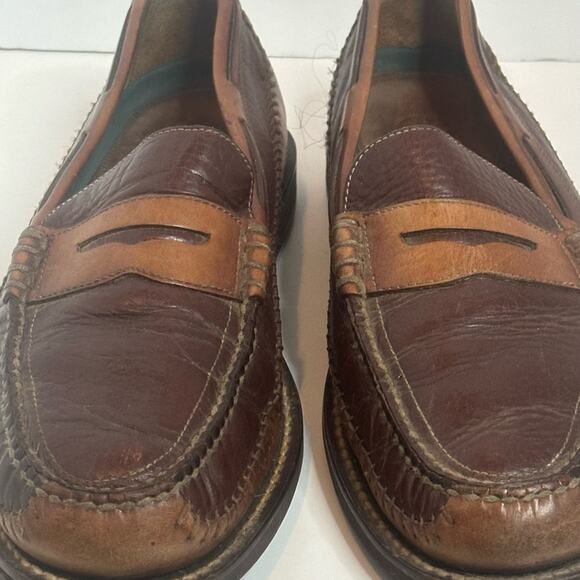 H.S. TRASK MENS 2 TONE BROWN LOAFER SIZE 11 N VIBRAM GUM LITE Black Rubber Soles - Picture 7 of 13